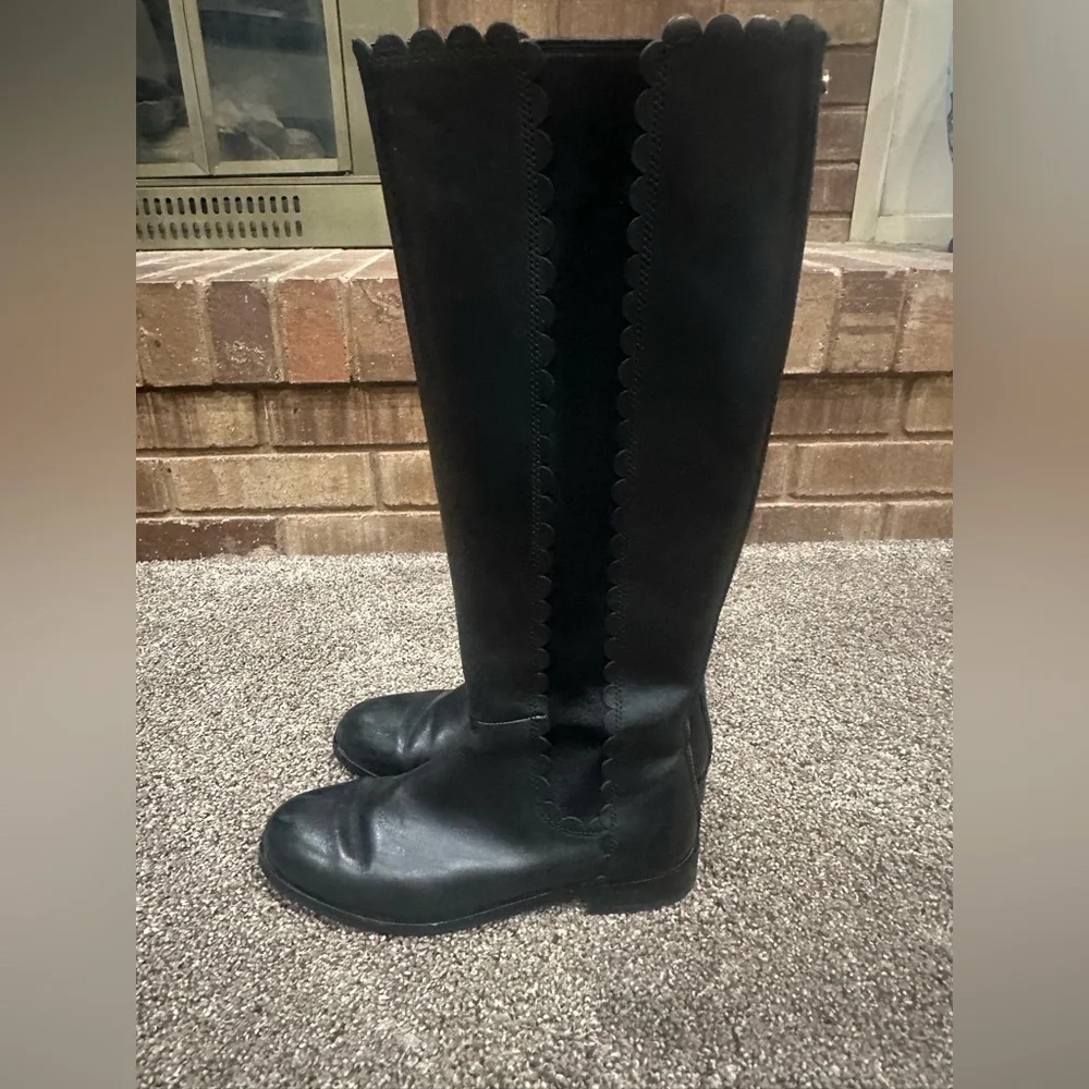 Kate Spade Rayna Black Leather Scallop Knee-High Riding Boots Size 6